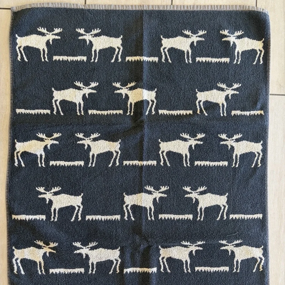 Vtg 90s Kimlor Mills Moose Bath Towel Set 2 Cotton Portugal Cabin Lodge Rustic